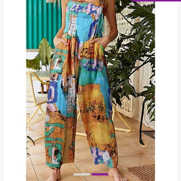 💛PANTALON Decorative Text Pocket Jumpsuit - Picture 2 of 5